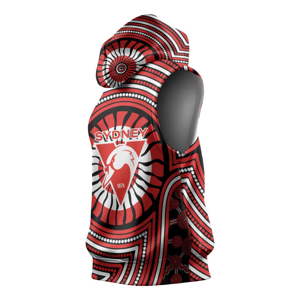 Sydney Swans Sleeveless Hoodie Indigenous Monochrome Dot Art Mascot Style