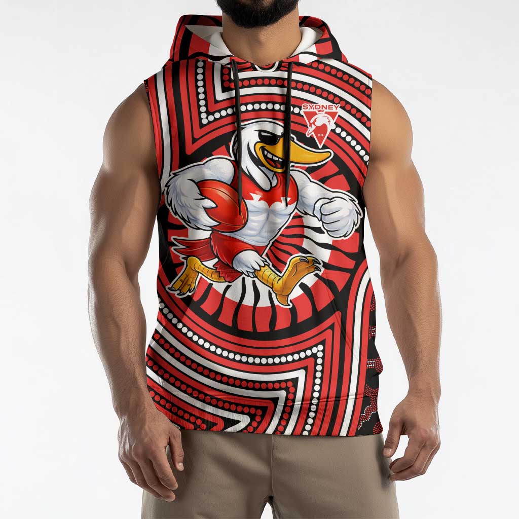 Sydney Swans Sleeveless Hoodie Indigenous Monochrome Dot Art Mascot Style