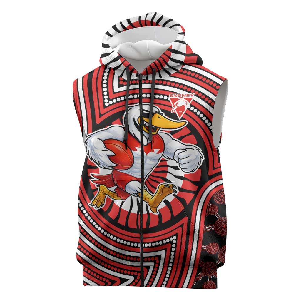Sydney Swans Sleeveless Zip Hoodie Indigenous Monochrome Dot Art Mascot Style