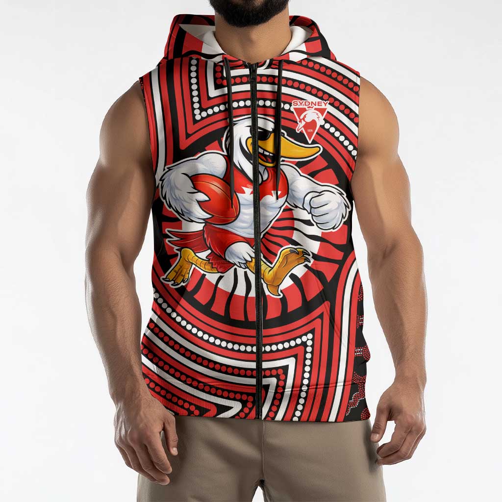 Sydney Swans Sleeveless Zip Hoodie Indigenous Monochrome Dot Art Mascot Style