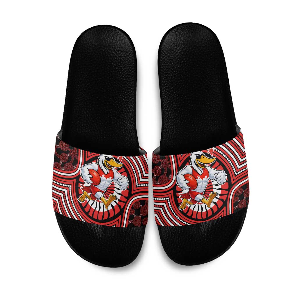 Sydney Swans Slide Sandals Indigenous Monochrome Dot Art Mascot Style