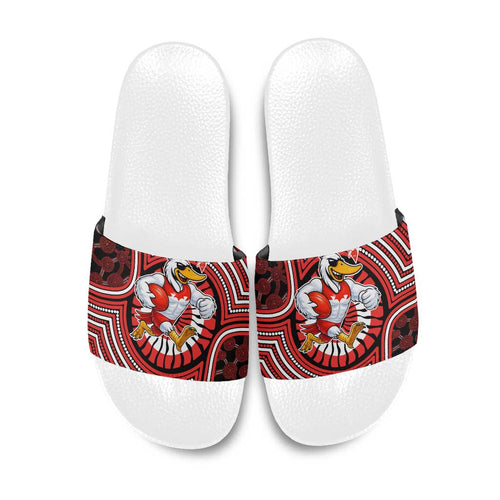 Sydney Swans Slide Sandals Indigenous Monochrome Dot Art Mascot Style