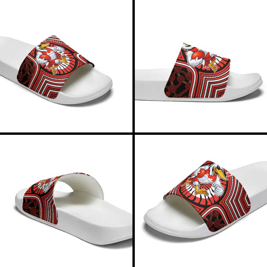 Sydney Swans Slide Sandals Indigenous Monochrome Dot Art Mascot Style