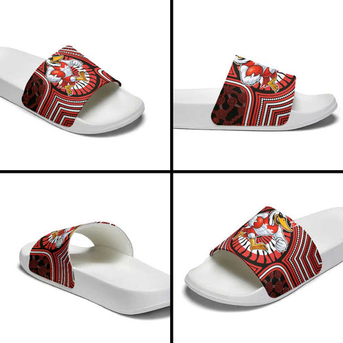 Sydney Swans Slide Sandals Indigenous Monochrome Dot Art Mascot Style