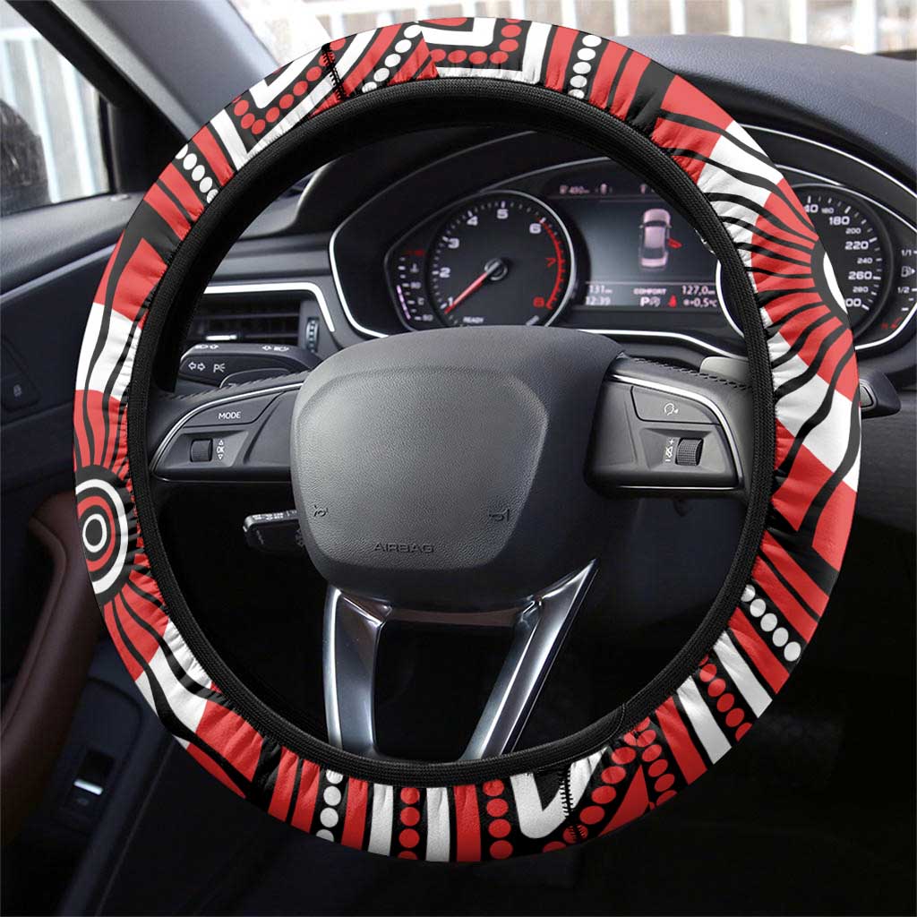 Sydney Swans Steering Wheel Cover Indigenous Monochrome Dot Art Mascot Style