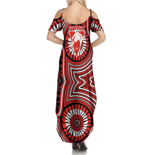 Sydney Swans Summer Maxi Dress Indigenous Monochrome Dot Art Mascot Style