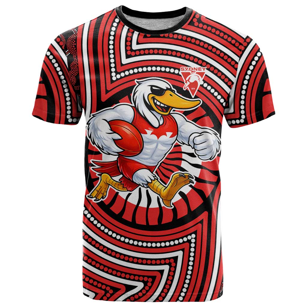 Sydney Swans T Shirt Indigenous Monochrome Dot Art Mascot Style