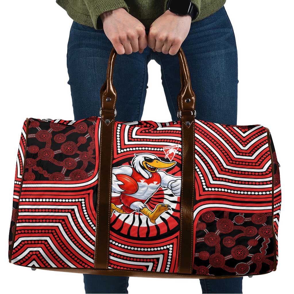 Sydney Swans Travel Bag Indigenous Monochrome Dot Art Mascot Style