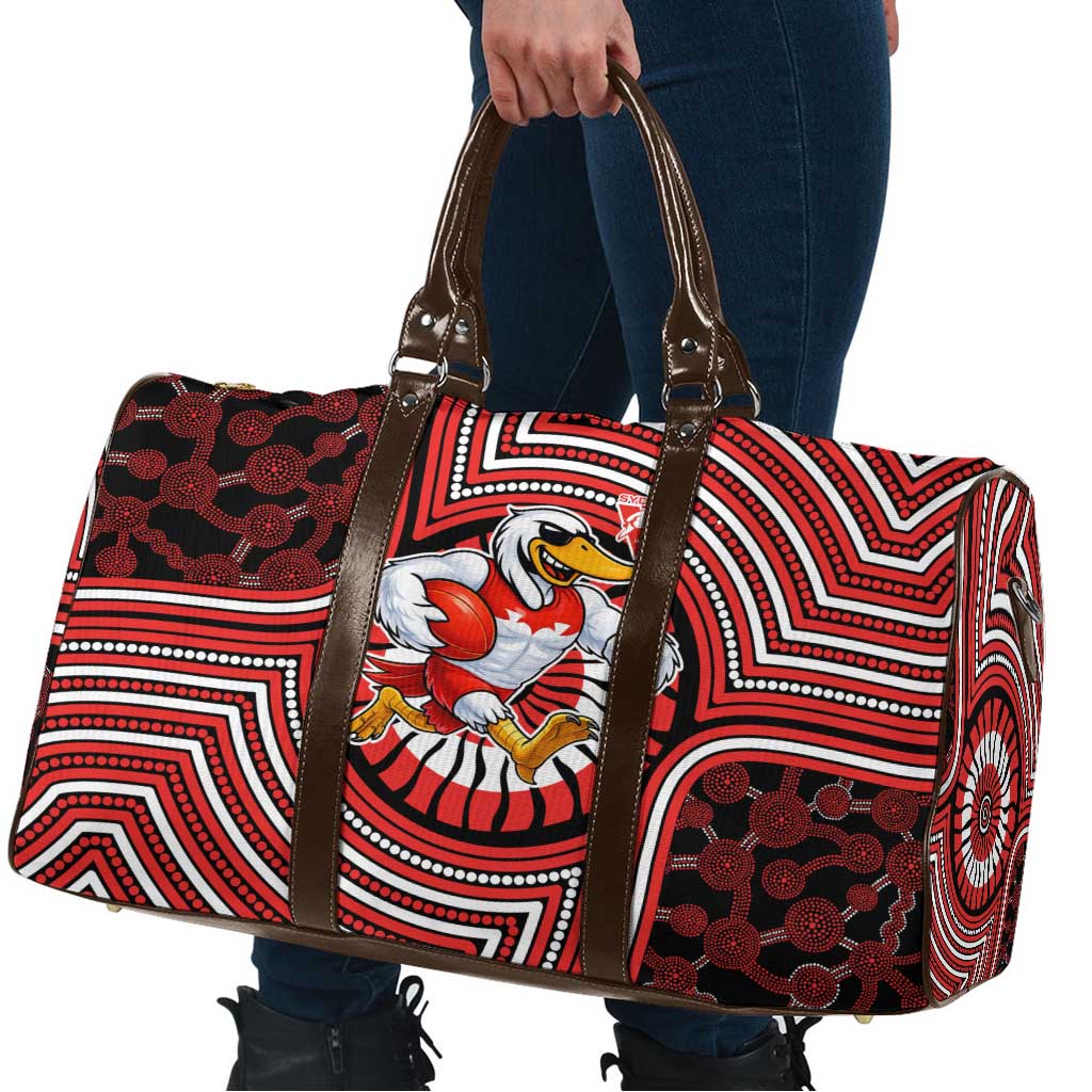 Sydney Swans Travel Bag Indigenous Monochrome Dot Art Mascot Style