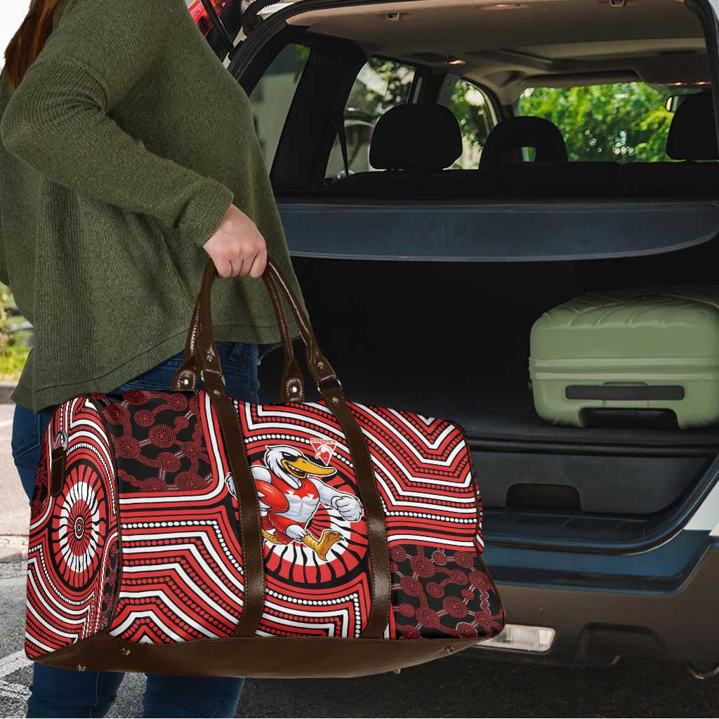 Sydney Swans Travel Bag Indigenous Monochrome Dot Art Mascot Style