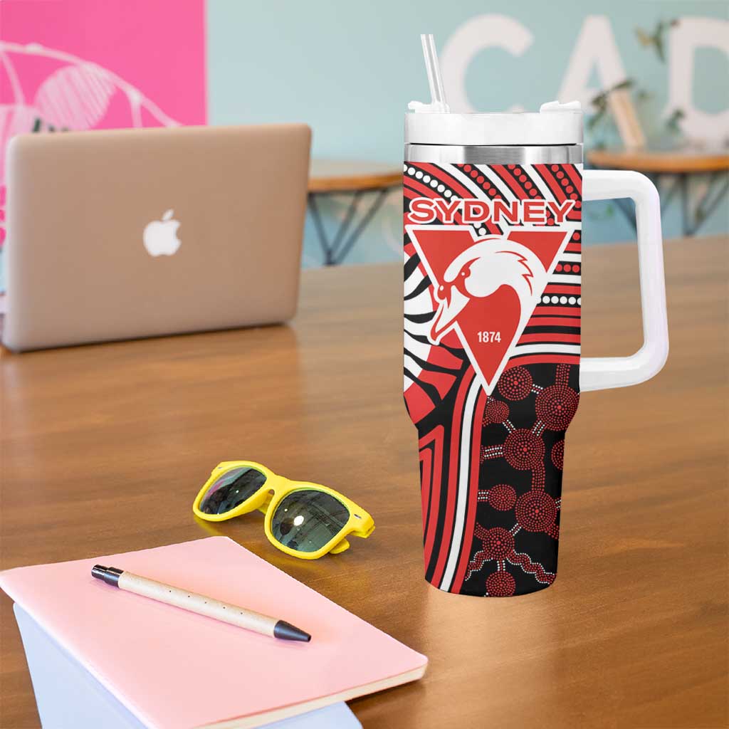 Sydney Swans Tumbler With Handle Indigenous Monochrome Dot Art Mascot Style