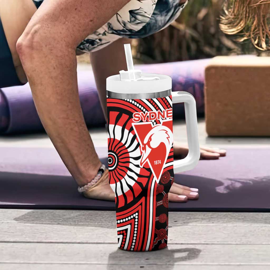Sydney Swans Tumbler With Handle Indigenous Monochrome Dot Art Mascot Style