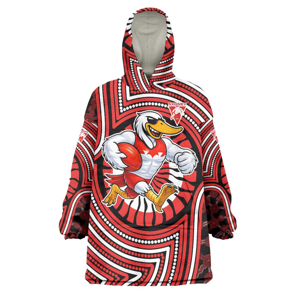 Sydney Swans Wearable Blanket Hoodie Indigenous Monochrome Dot Art Mascot Style