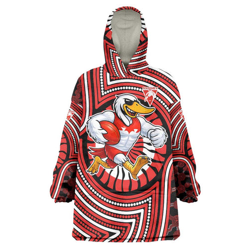 Sydney Swans Wearable Blanket Hoodie Indigenous Monochrome Dot Art Mascot Style