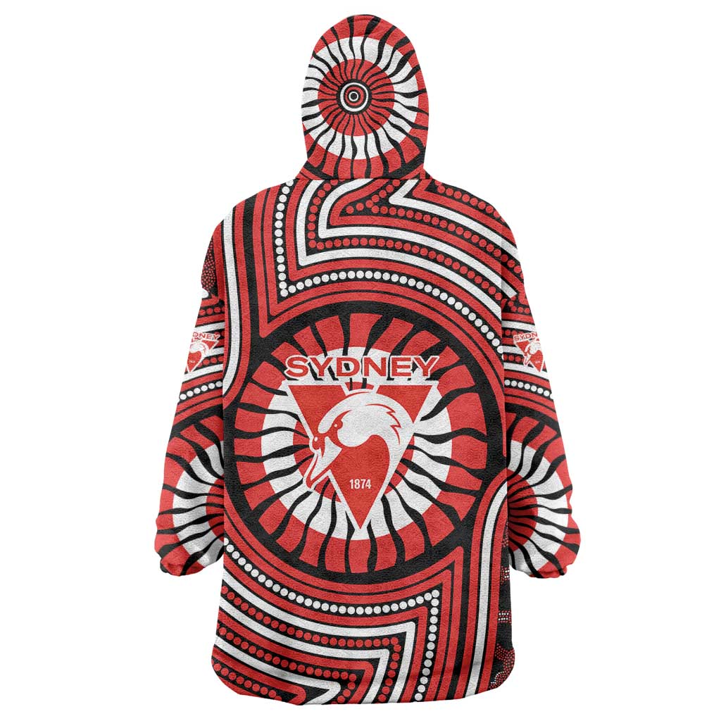 Sydney Swans Wearable Blanket Hoodie Indigenous Monochrome Dot Art Mascot Style