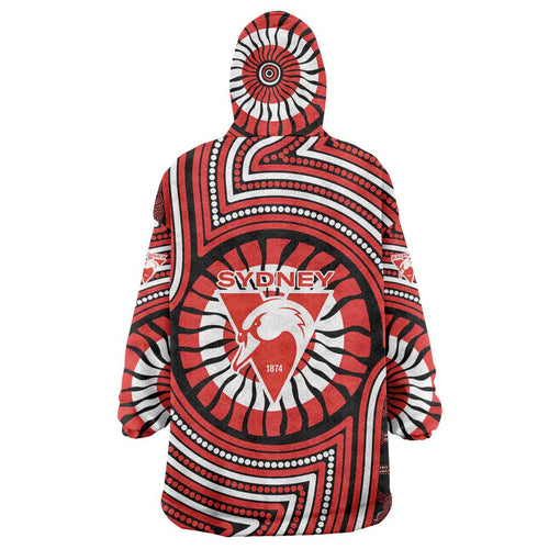 Sydney Swans Wearable Blanket Hoodie Indigenous Monochrome Dot Art Mascot Style