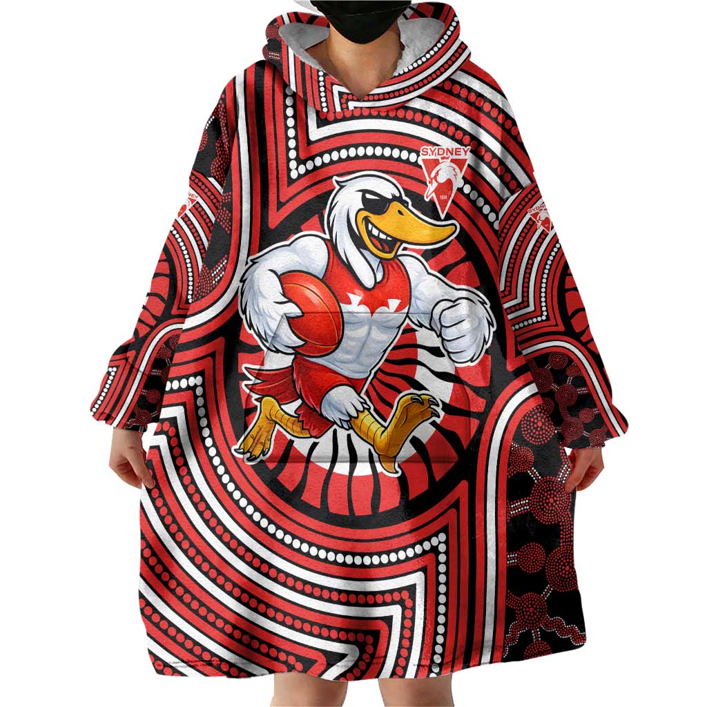 Sydney Swans Wearable Blanket Hoodie Indigenous Monochrome Dot Art Mascot Style