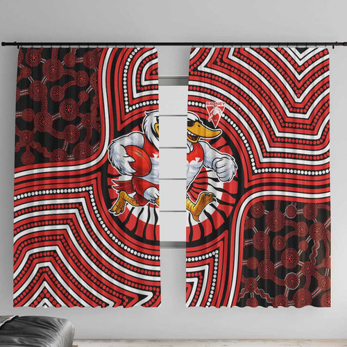Sydney Swans Window Curtain Indigenous Monochrome Dot Art Mascot Style
