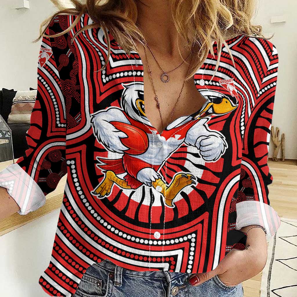 Sydney Swans Women Casual Shirt Indigenous Monochrome Dot Art Mascot Style