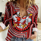Sydney Swans Women Casual Shirt Indigenous Monochrome Dot Art Mascot Style