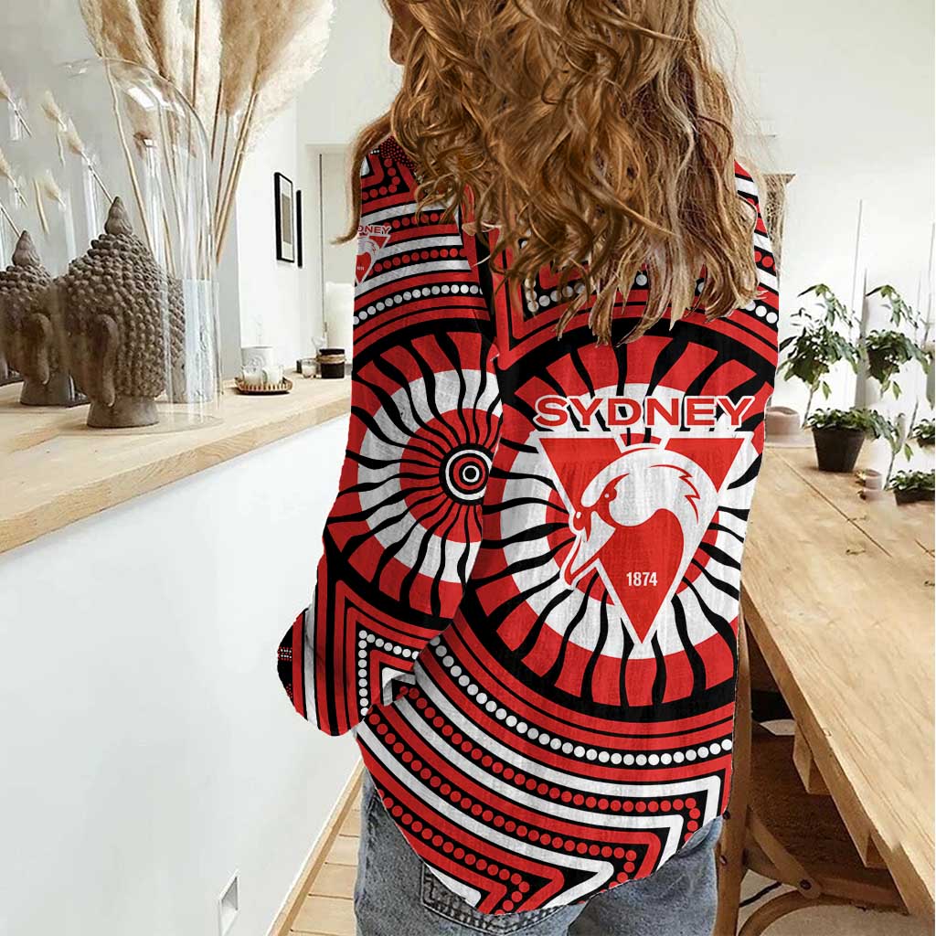 Sydney Swans Women Casual Shirt Indigenous Monochrome Dot Art Mascot Style