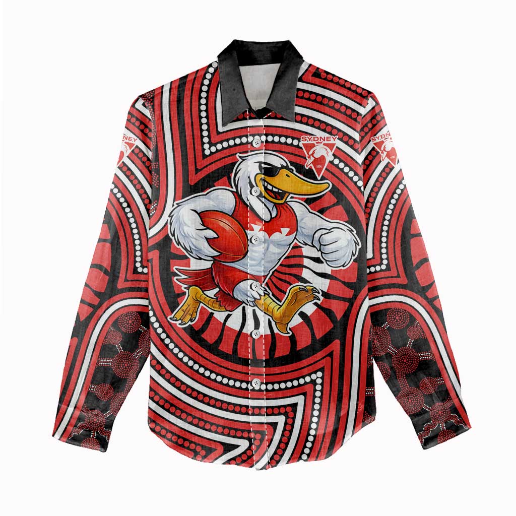 Sydney Swans Women Casual Shirt Indigenous Monochrome Dot Art Mascot Style