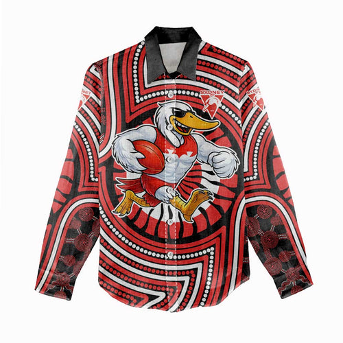 Sydney Swans Women Casual Shirt Indigenous Monochrome Dot Art Mascot Style