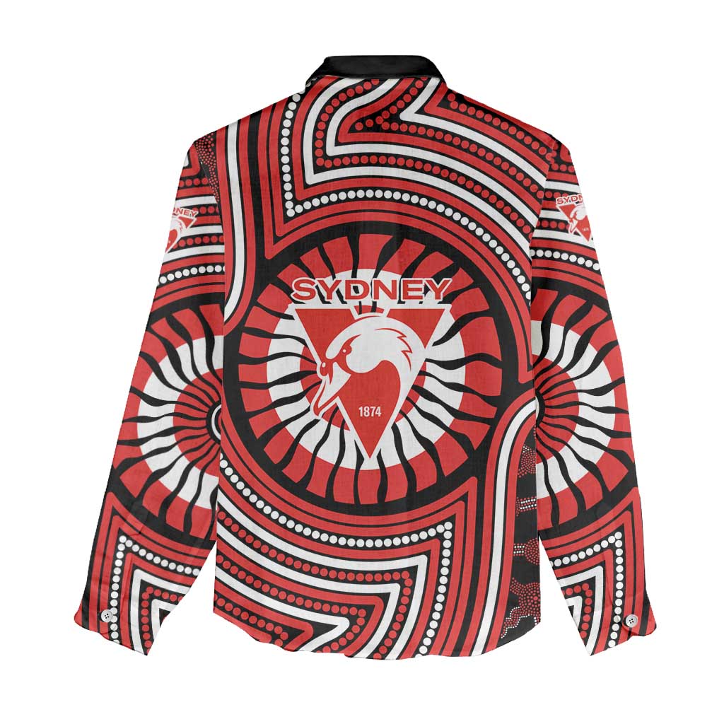 Sydney Swans Women Casual Shirt Indigenous Monochrome Dot Art Mascot Style