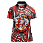 Sydney Swans Women Polo Shirt Indigenous Monochrome Dot Art Mascot Style
