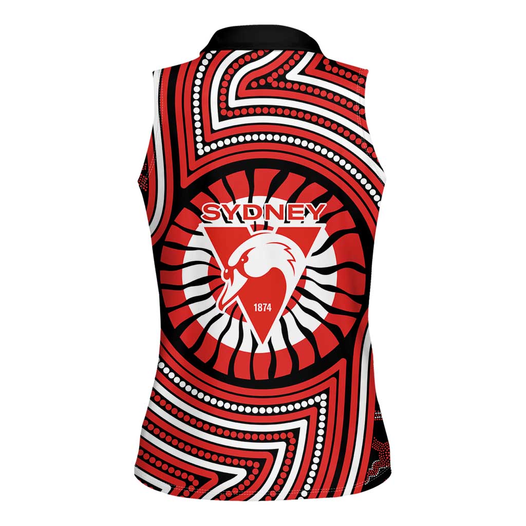 Sydney Swans Women Sleeveless Polo Shirt Indigenous Monochrome Dot Art Mascot Style