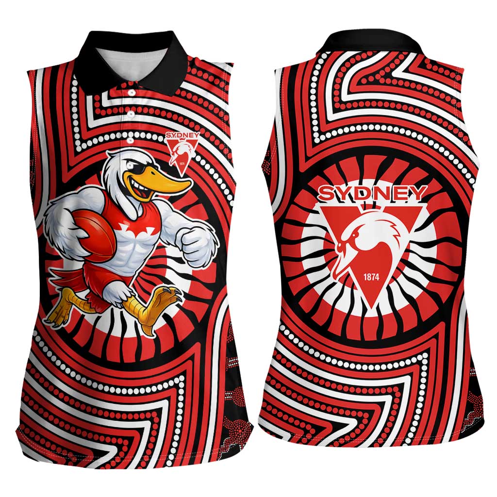 Sydney Swans Women Sleeveless Polo Shirt Indigenous Monochrome Dot Art Mascot Style