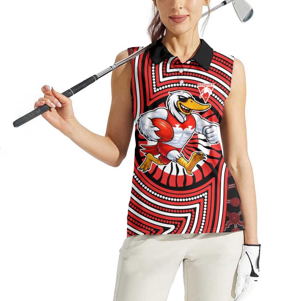 Sydney Swans Women Sleeveless Polo Shirt Indigenous Monochrome Dot Art Mascot Style