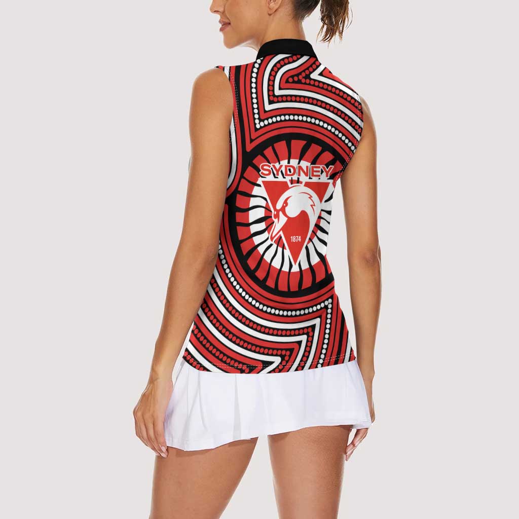 Sydney Swans Women Sleeveless Polo Shirt Indigenous Monochrome Dot Art Mascot Style