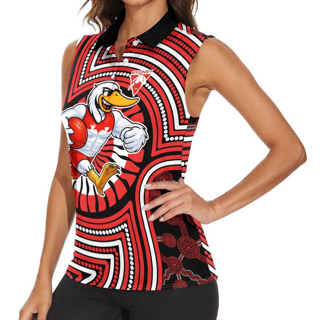 Sydney Swans Women Sleeveless Polo Shirt Indigenous Monochrome Dot Art Mascot Style