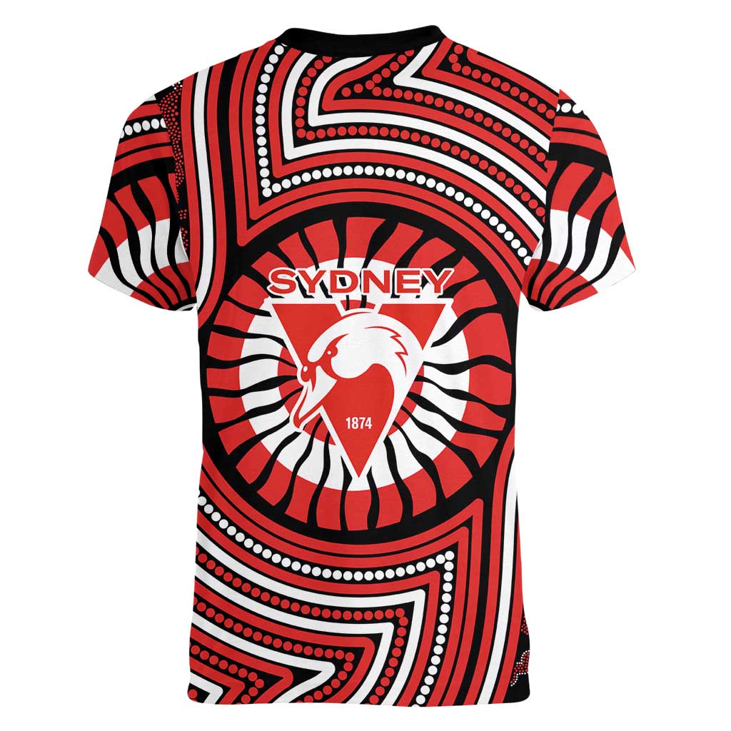 Sydney Swans Women V-Neck T-Shirt Indigenous Monochrome Dot Art Mascot Style