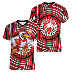 Sydney Swans Women V-Neck T-Shirt Indigenous Monochrome Dot Art Mascot Style