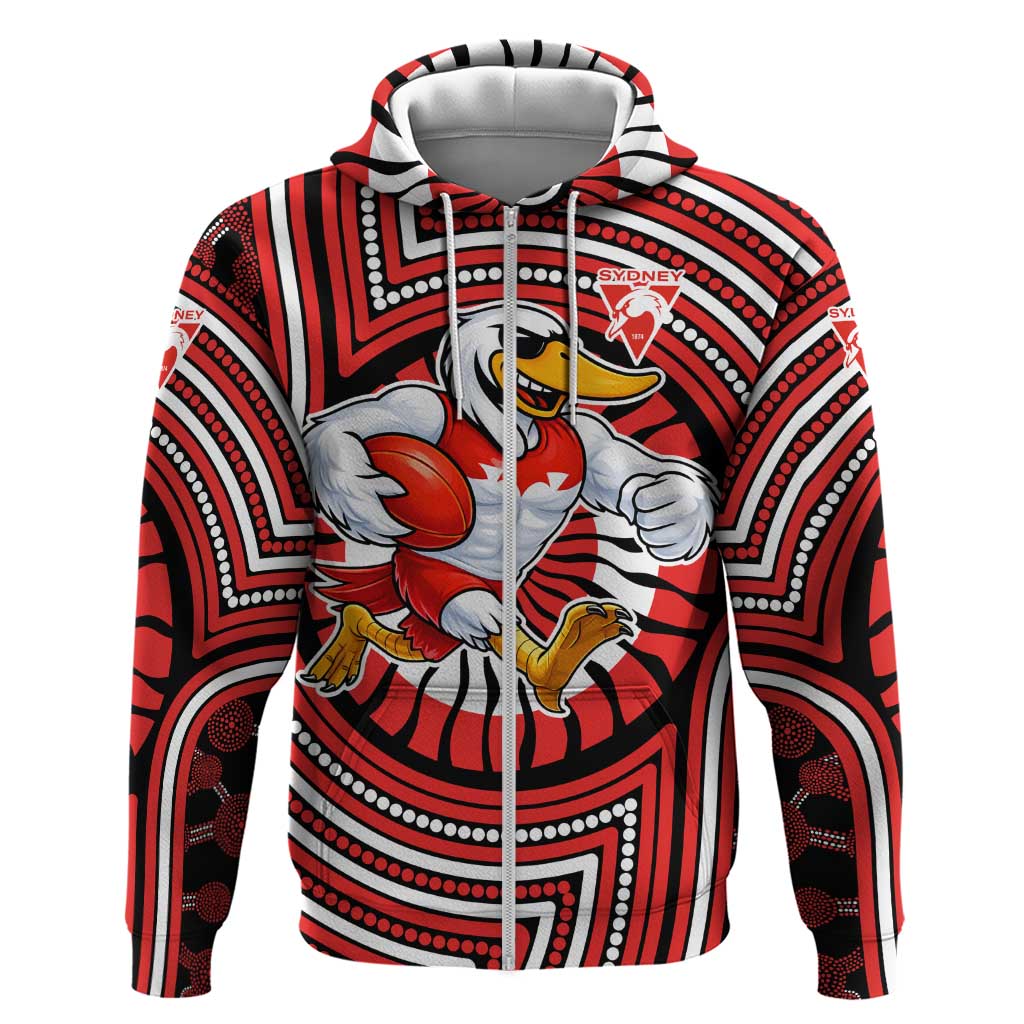 Sydney Swans Zip Hoodie Indigenous Monochrome Dot Art Mascot Style