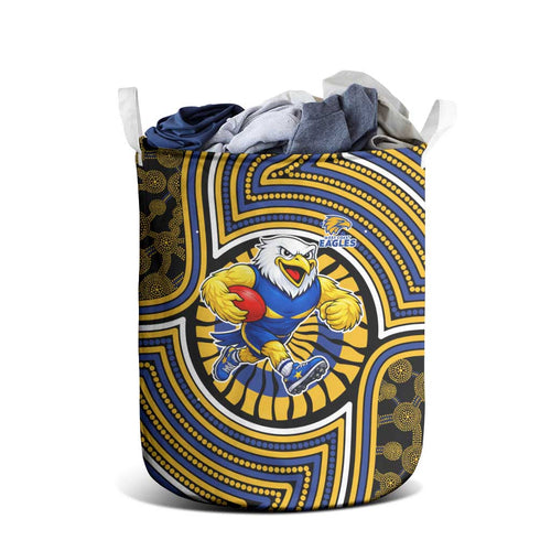 West Coast Eagles Laundry Basket Indigenous Monochrome Dot Art Mascot Style