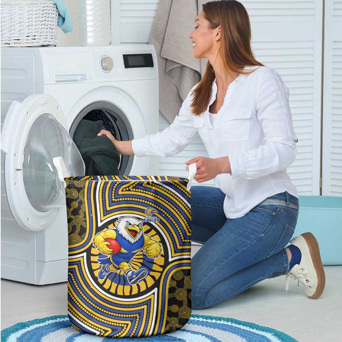 West Coast Eagles Laundry Basket Indigenous Monochrome Dot Art Mascot Style