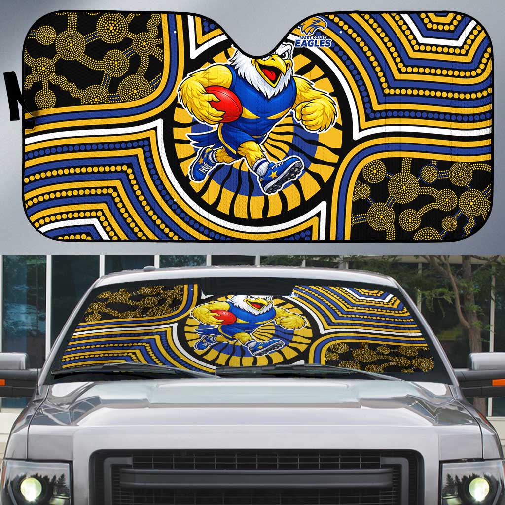 West Coast Eagles Auto Sun Shade Indigenous Monochrome Dot Art Mascot Style