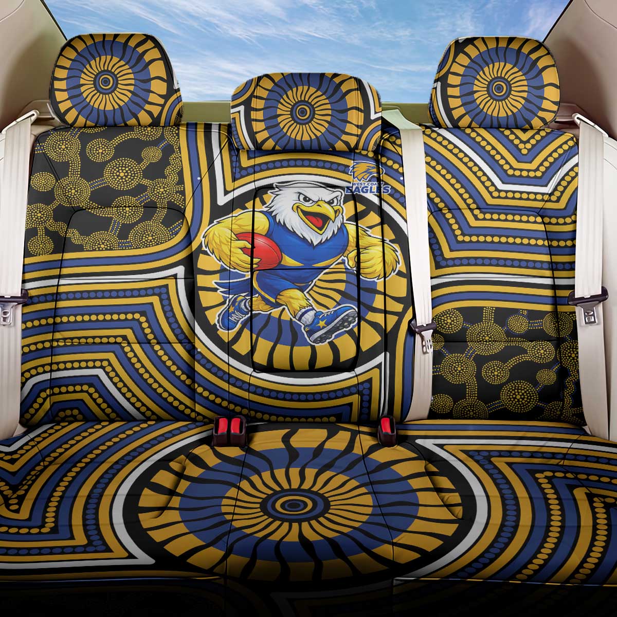 West Coast Eagles Back Car Seat Cover Indigenous Monochrome Dot Art Mascot Style