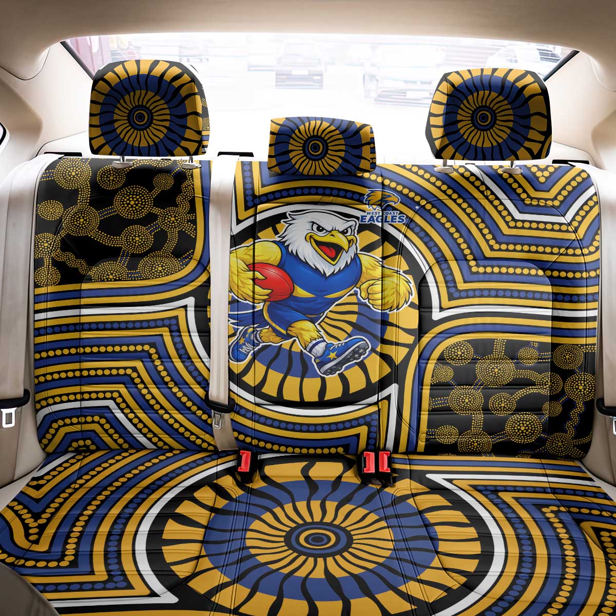West Coast Eagles Back Car Seat Cover Indigenous Monochrome Dot Art Mascot Style