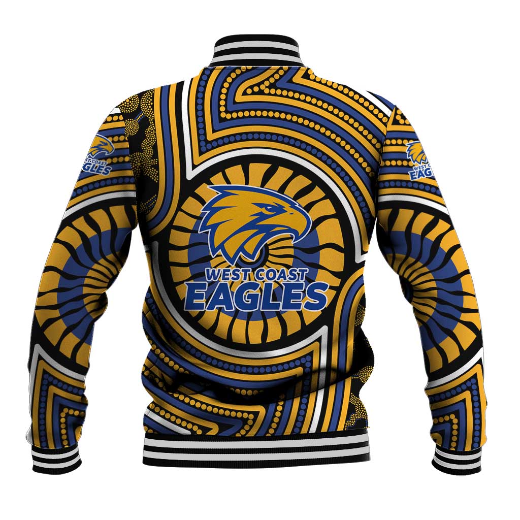 West Coast Eagles Baseball Jacket Indigenous Monochrome Dot Art Mascot Style