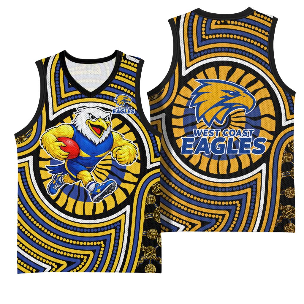 West Coast Eagles Basketball Jersey Indigenous Monochrome Dot Art Mascot Style