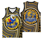 West Coast Eagles Basketball Jersey Indigenous Monochrome Dot Art Mascot Style