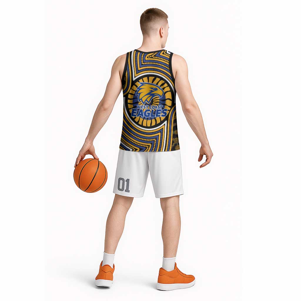 West Coast Eagles Basketball Jersey Indigenous Monochrome Dot Art Mascot Style
