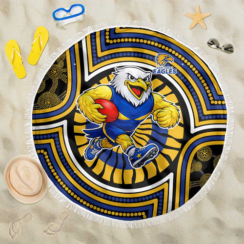 West Coast Eagles Beach Blanket Indigenous Monochrome Dot Art Mascot Style