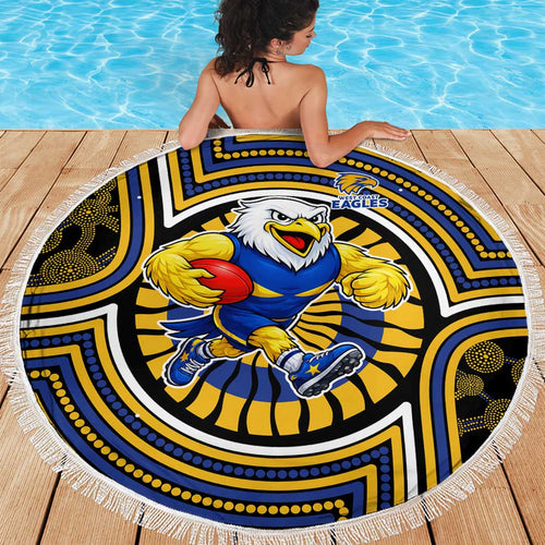 West Coast Eagles Beach Blanket Indigenous Monochrome Dot Art Mascot Style