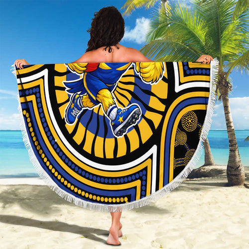 West Coast Eagles Beach Blanket Indigenous Monochrome Dot Art Mascot Style