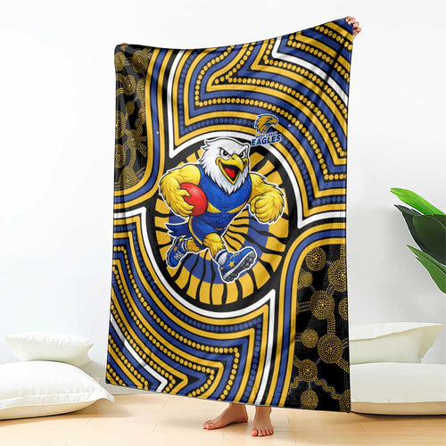 West Coast Eagles Blanket Indigenous Monochrome Dot Art Mascot Style